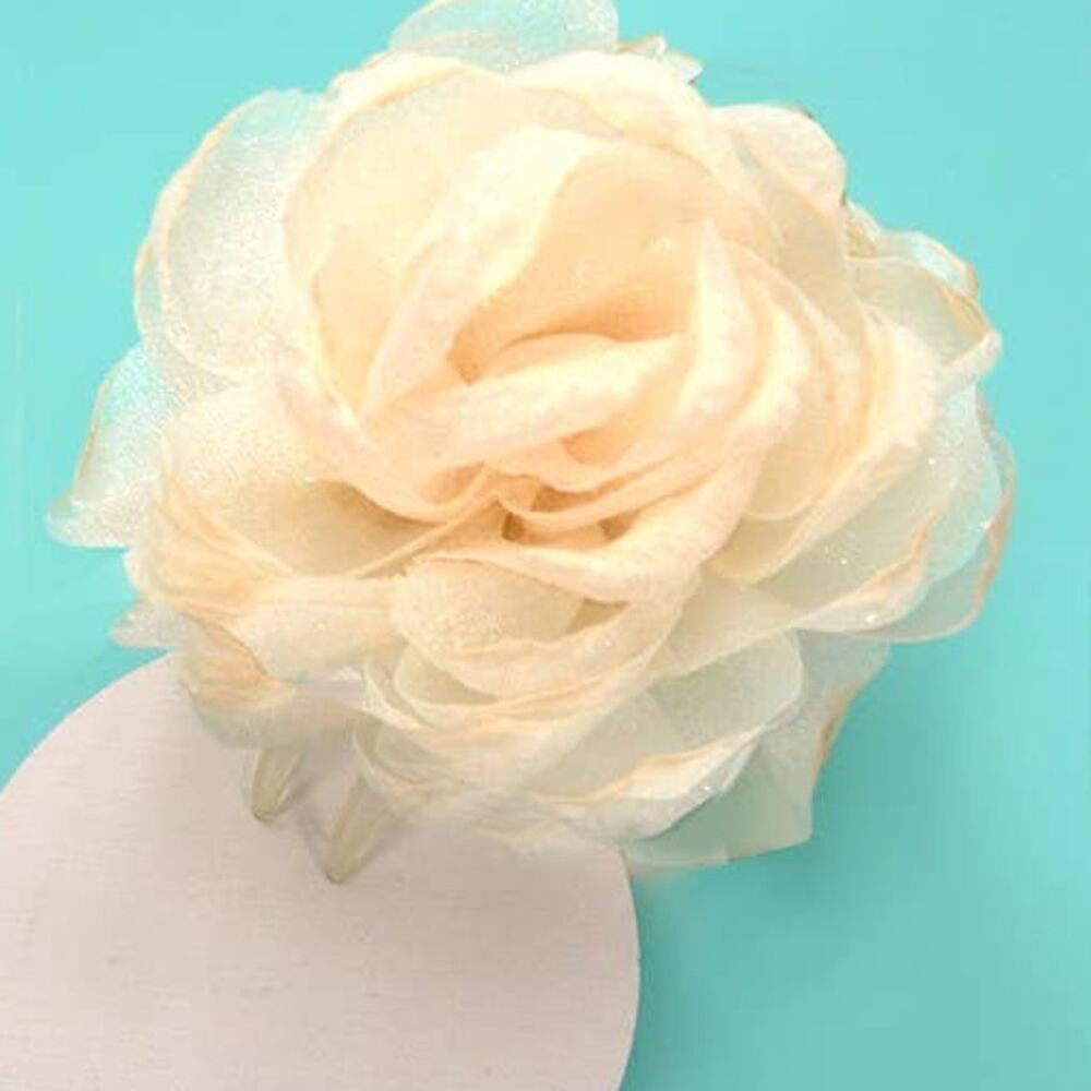 Off White Rose Petal Sheer Fabric Hair Claw Clip Large